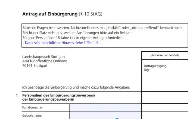 Форма заявления на немецкое гражданство