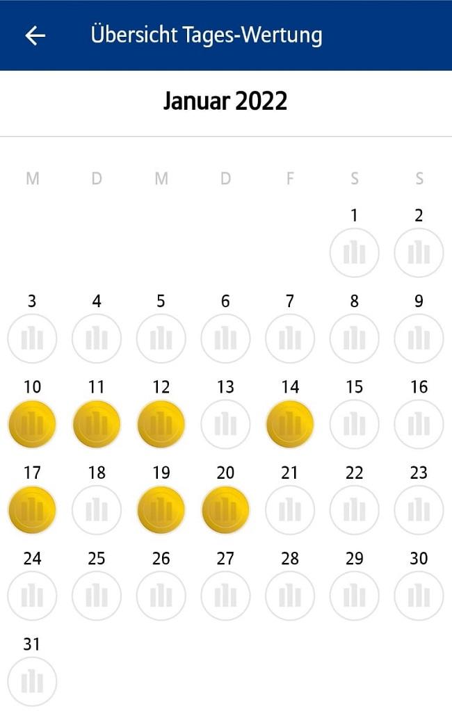 Скриншот календаря с медалаями за езду.