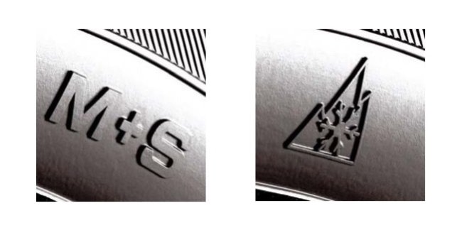 Маркировка зимних шин: M+S и Alpine-Symbol Надпись M+S и символ горы со снежинкой на боковине шины