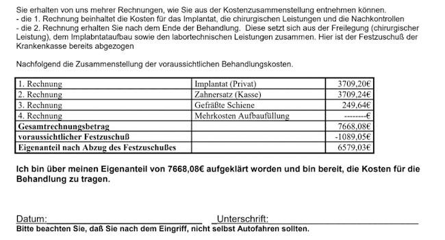 Расчёт за услуги немецкого стоматолога по вставке импланта.