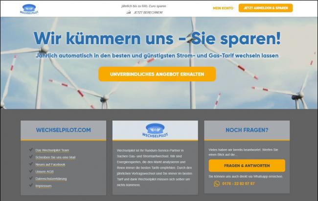 Wechselpilot зарабатывает, помогая клиентам экономить Скриншот сайта Wechselpilot