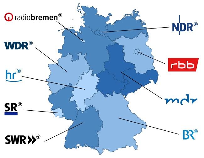 Зоны вещания региональных телеканалов ФРГ