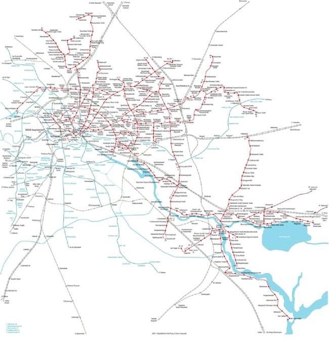 Карта трамвайных линий в Берлине.