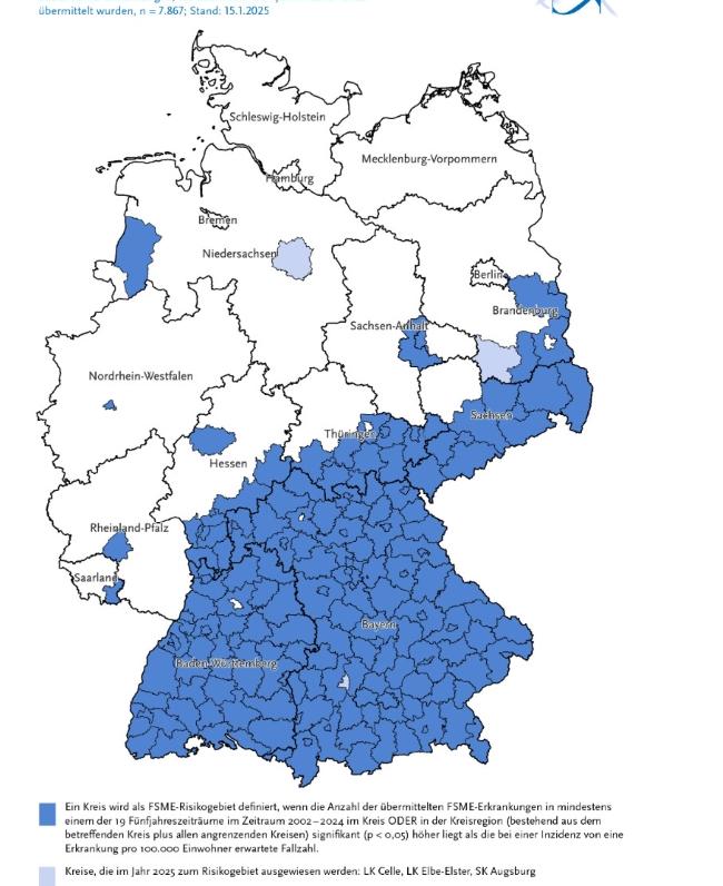 Скриншот карты Германиис зонами развития клещевого энцефалита.