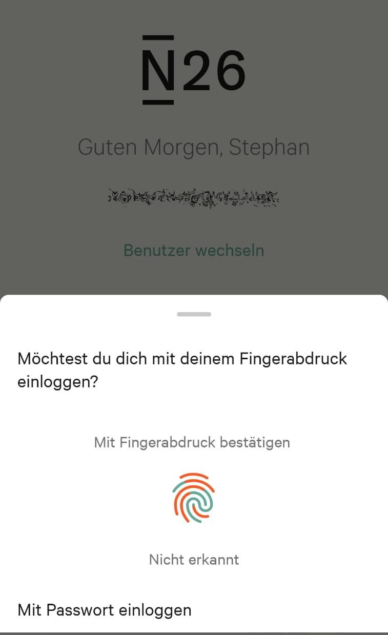 Скриншот N26 логин через отпечаток