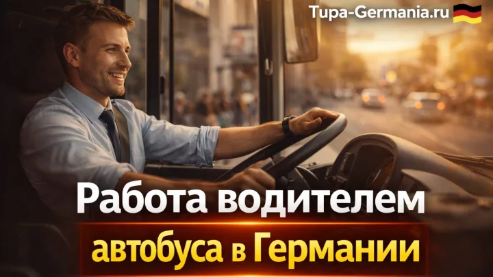Немецкий водитель пассажирского автобуса за рулём