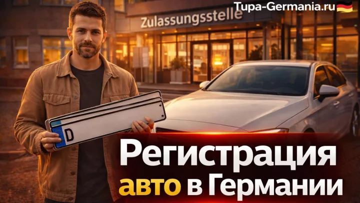 Житель Германии стоит рядом с только что зарегистрированной машиной