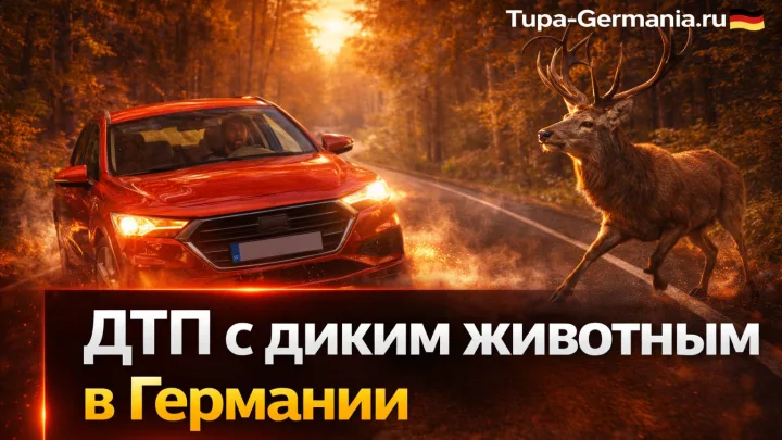 Машина в Германии едет по лесной дороге и избегает столкновения с оленем