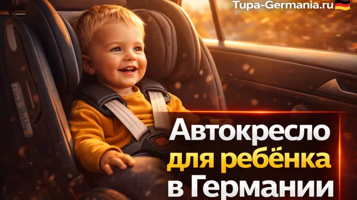 Ребёнок сидит в автокресле в Германии