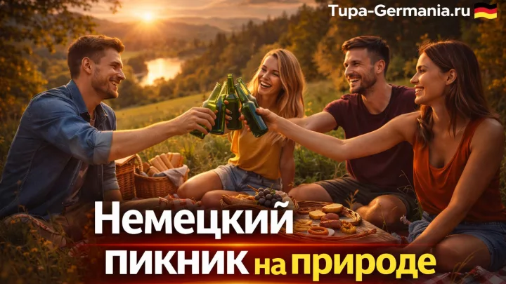 Молодые немцы на пикнике на природе
