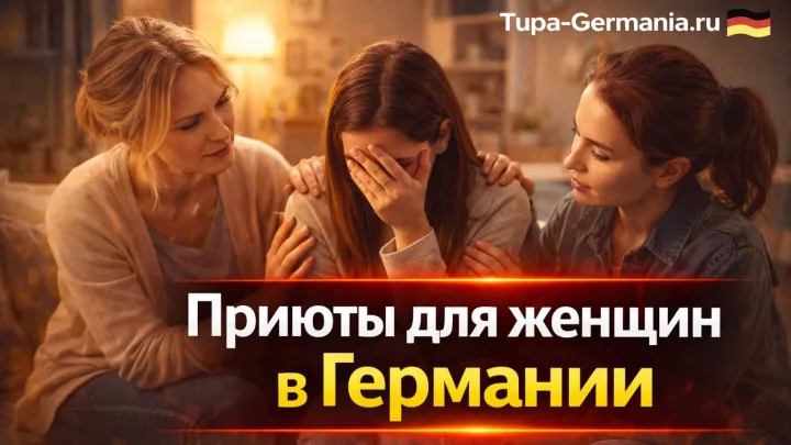 Две участливых немки успокаивают другую девушку, которая пришла во Frauenhaus.