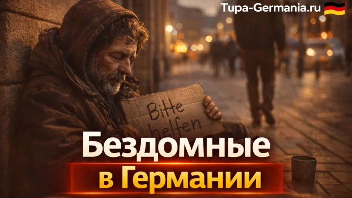 Бездомный сидит на улице в Германии