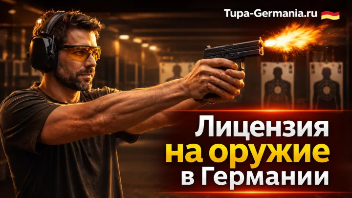 Немец стреляет в тире из пистолета