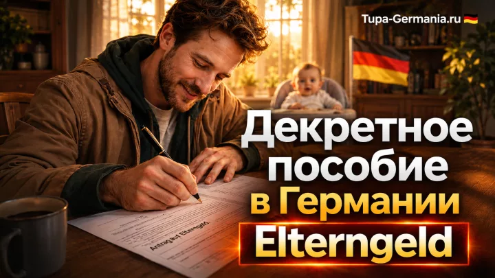 Отец заполняет формуляр на родительские деньги в Германии