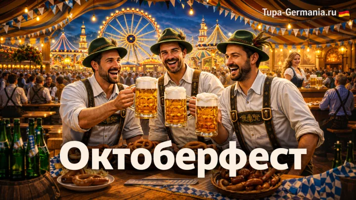 Немцы в традиционных костюмах пьют пиво
