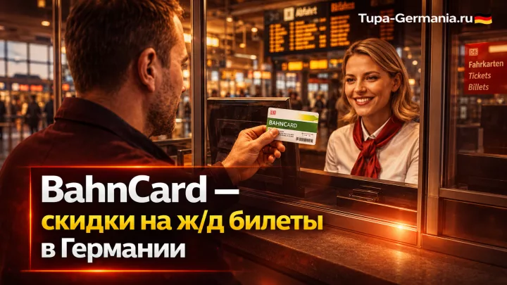Пассажир в Германии предъявляет в кассу скидочную карту, чтобы купить билет дешевле