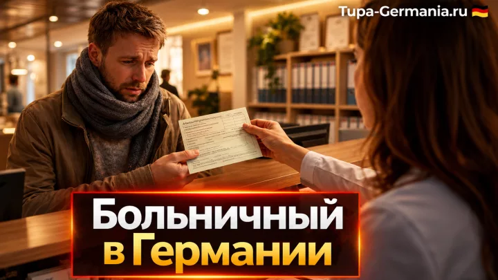 Мужчина получает у врача больничный лист в Германии.