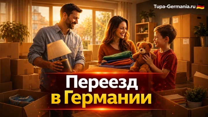 Семья переехала внутри Германии и распаковывает вещи