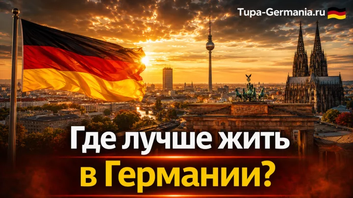 Панорама немецкого города c символами Германии