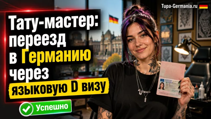 Татуировщица получила визу для изучен ия языка в Германии и держит паспорт