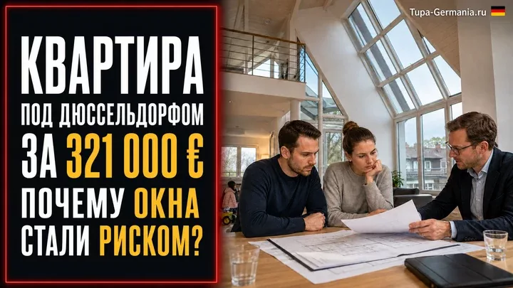 Семья и эксперт обсуждают риск нестандартных окон в квартире под Дюссельдорфом за 321 000 €