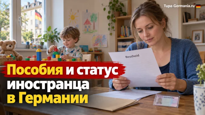 Женщина иностранка в Германии читает решение о пособии