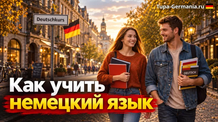 Пара иностранцев учит немецкий в Германии