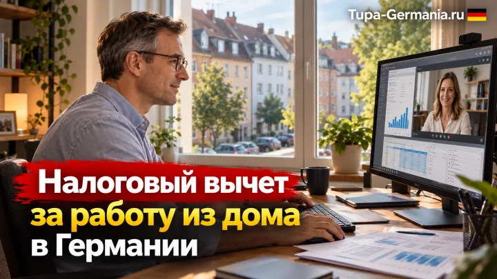 Офисный работник работает из дома в Германии.