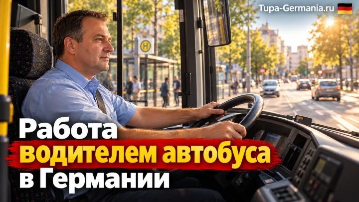 Немецкий водитель пассажирского автобуса за рулём